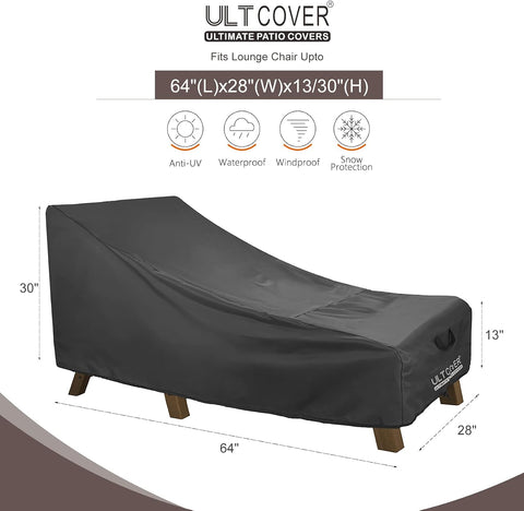 ULTCOVER Outdoor Chaise Lounge Cover 2 Pack, 64L x 28W x 30H in, Black