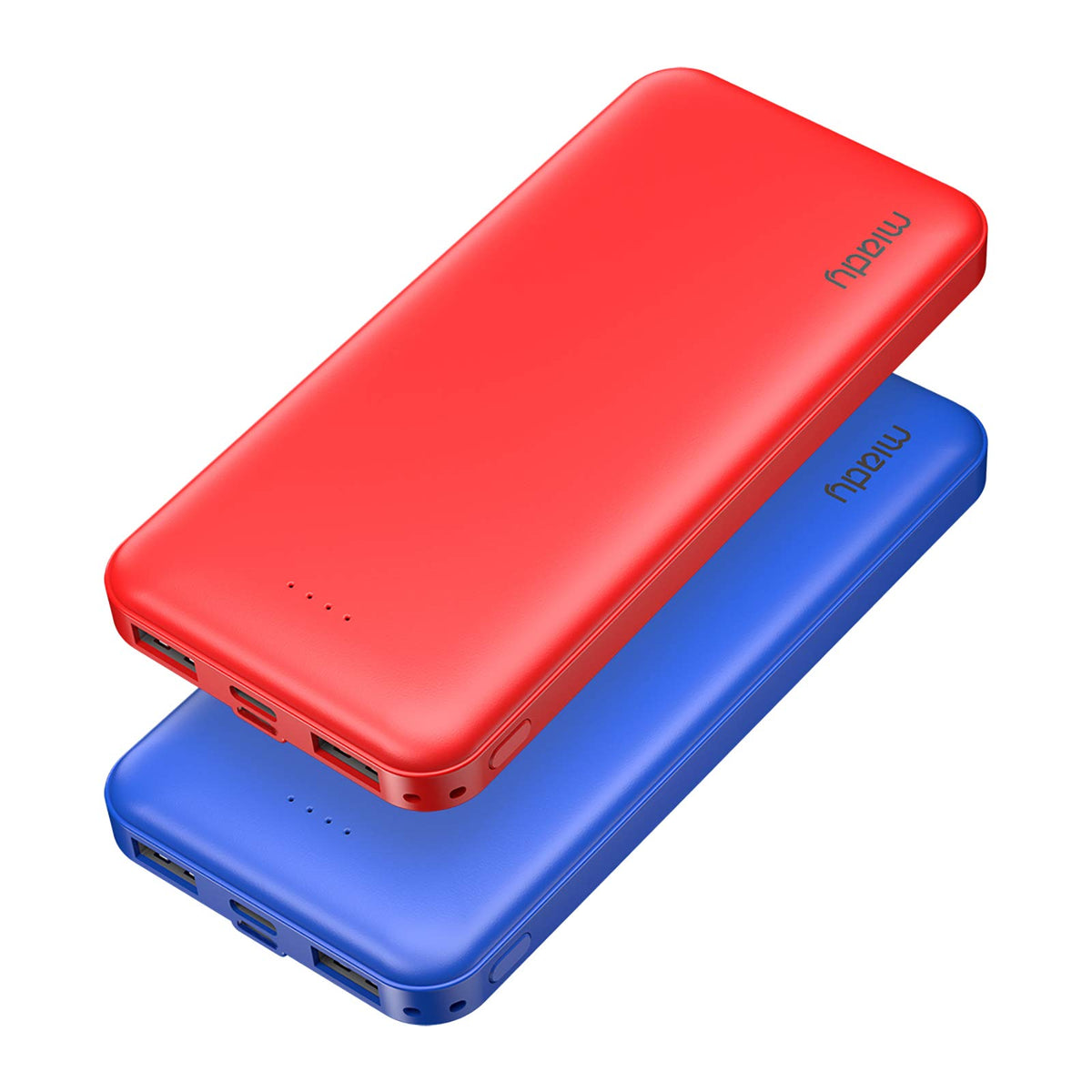 Miady 2-Pack 10000mAh Dual USB Portable Charger, USB-C Fast Charging Power Bank, Slim Backup Charger Battery Pack Compatible with iPhone 16/15/14/13 Galaxy S24/22 Google iPad Android etc (Red+Blue)