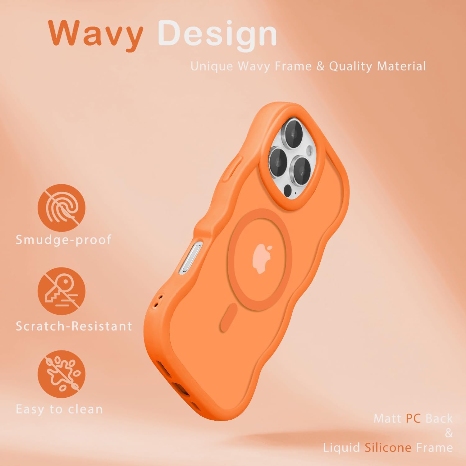 for iPhone 16 Pro Case for Magsafe Wavy Frame Cute, Orange