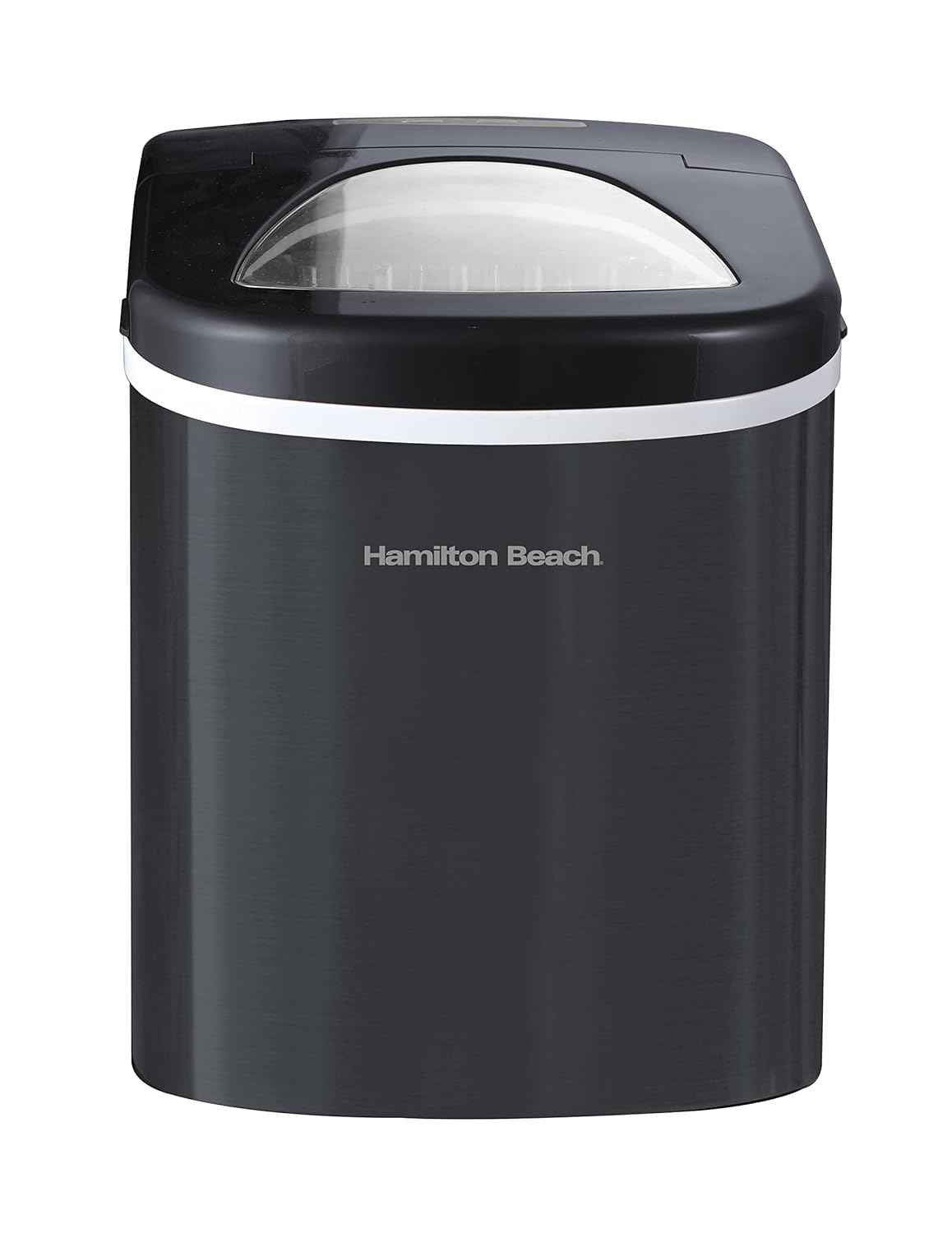 HAMILTON BEACH Compact Countertop Ice Maker Machine (Black Stainless) - Never Run Out of Ice Again for Water, Coffee, & More | Get 26lbs of Ice Per Day