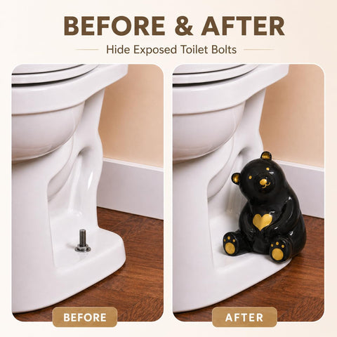 MENNTY Black Ceramic Polar Bear Toilet Bolt Covers Bathroom Decor, 6 Pack