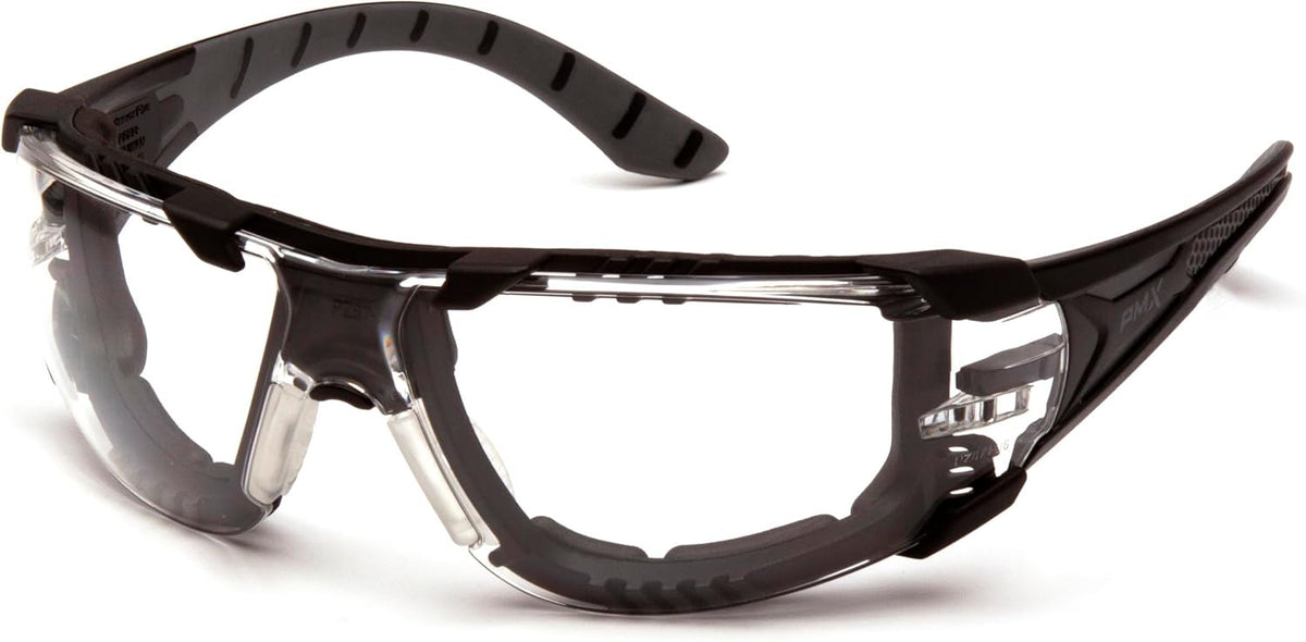 Pyramex Endeavor Plus Safety Glass Black/Gray Frame With Foam Padding Clear H2MAX Anti-fog Lens