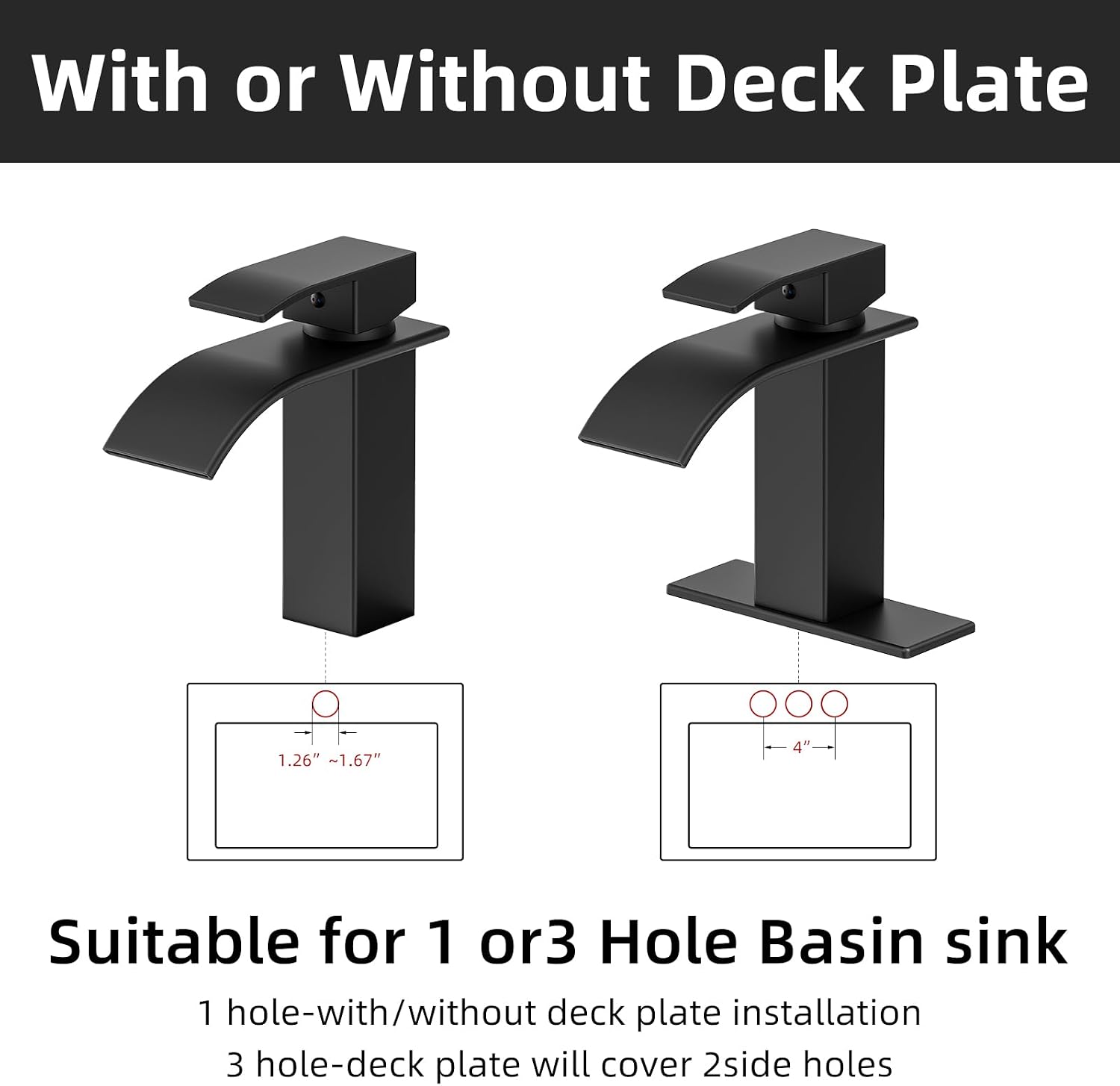 Ryuwanku Waterfall Bathroom Faucet, Matte Black Stainless Steel, 1-Handle