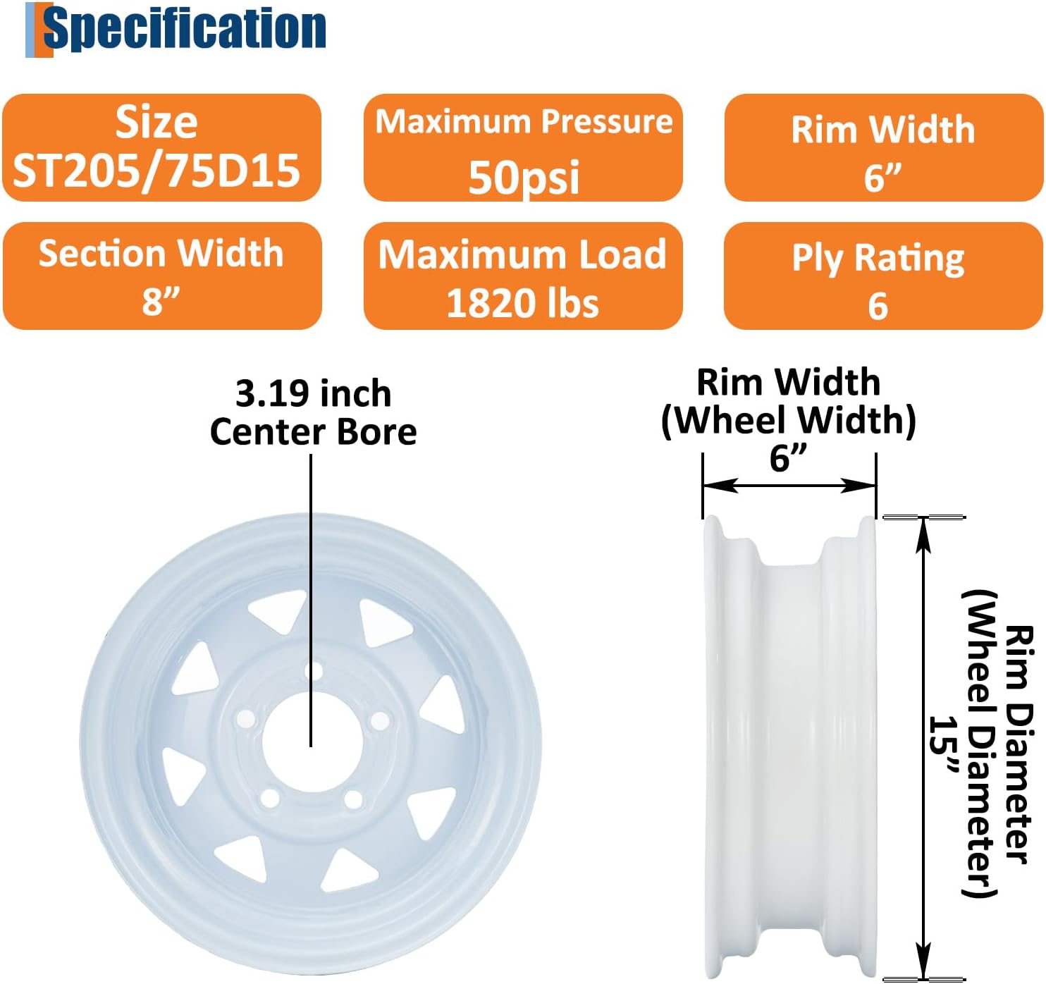 GarveeTech ST205/75D15 Trailer Tire and Wheel Assembly, 5 Lug, Set of 2
