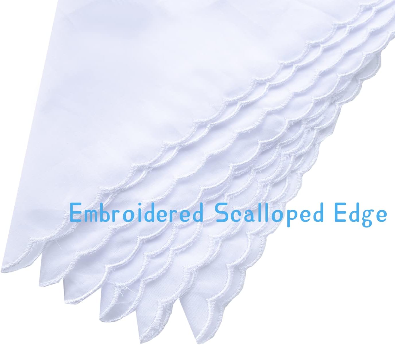 Bulk Pack Handkerchiefs Cotton Scalloped Hankies Pocket Square Towel White 11 Inches