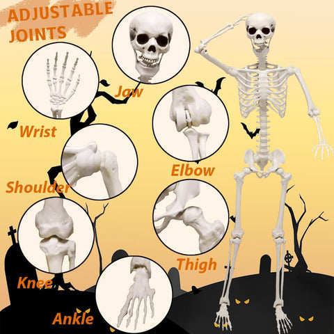 5.4ft Halloween Full Size Skeleton with Dog Cat for Haunted Party Decor