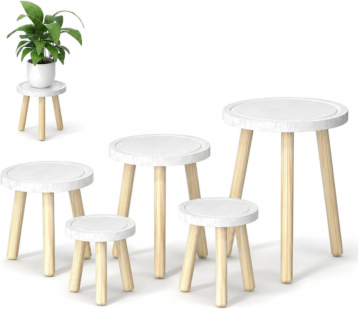 Wood Plant Stands Indoor, 16.7" Tall Plant Stand Outdoor Mid-Century Plant Stool, Single Plant Table Modern Small Round Side/End Table for Living Room, Balcony, Office (Brown)