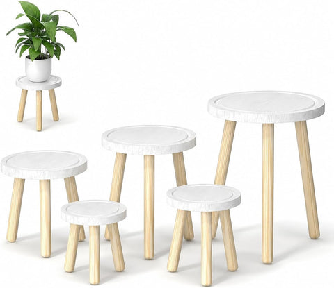 Wood Plant Stands Indoor, 16.7" Tall Plant Stand Outdoor Mid-Century Plant Stool, Single Plant Table Modern Small Round Side/End Table for Living Room, Balcony, Office (Brown)