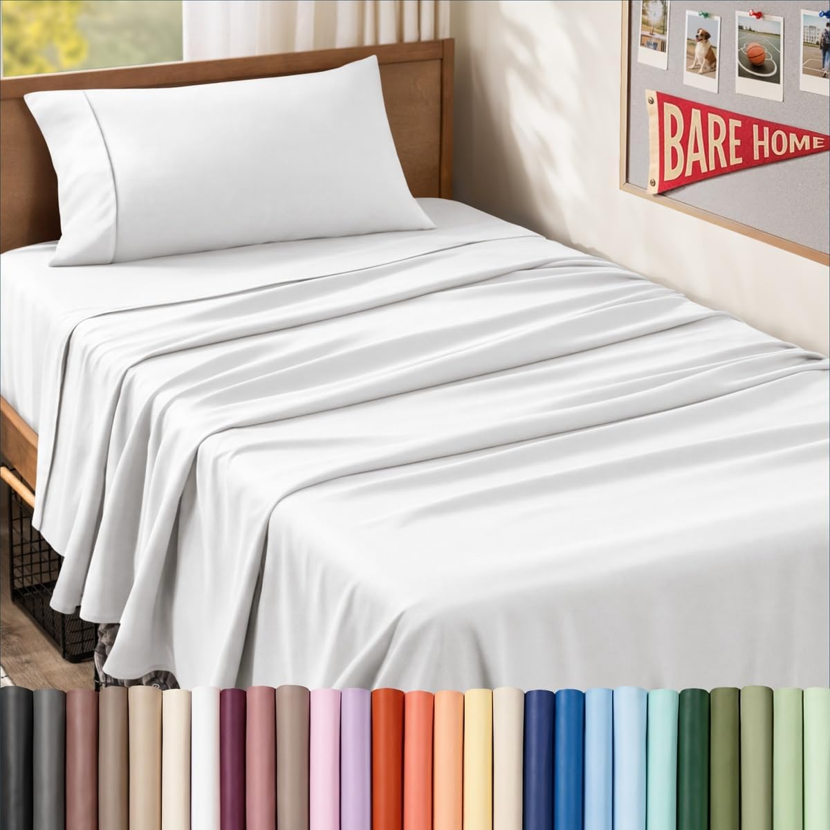 Bare Home Twin XL Sheet Set - 1800 Ultra-Soft (Twin XL, White)