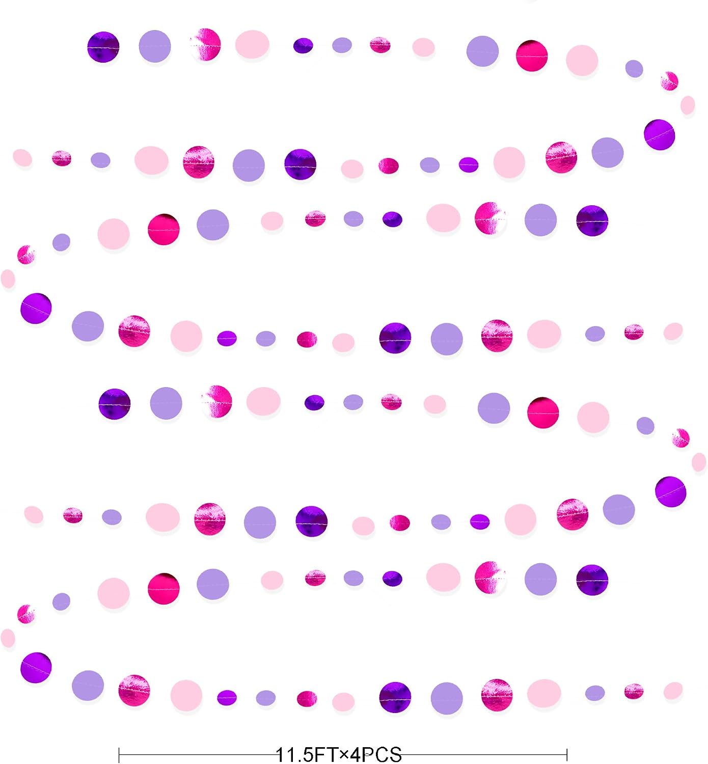 Pink and Purple Party Decorations Circle Dots Garland Hot Pink Lavender Hanging Polka Dot Streamer for Birthday Bridal Shower Wedding Bachelorette Anniversary Party Supplies