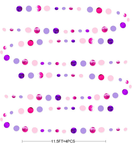 Pink and Purple Party Decorations Circle Dots Garland Hot Pink Lavender Hanging Polka Dot Streamer for Birthday Bridal Shower Wedding Bachelorette Anniversary Party Supplies