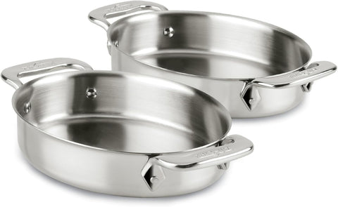 All-Clad Specialty Stainless Steel Oval Bakeware Set 2 Piece Induction Pots and Pans Silver