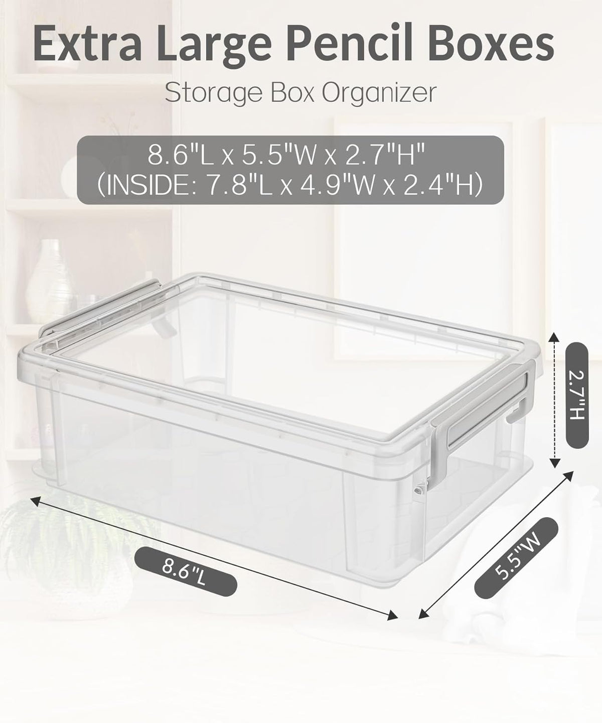 Sooez 6 Pack Extra Large Pencil Box, Plastic Pencil Case Crayon Box