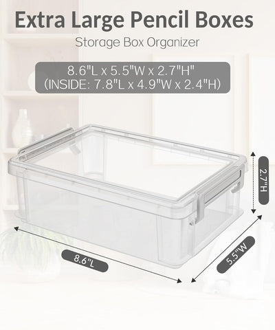 Sooez 6 Pack Extra Large Pencil Box, Plastic Pencil Case Crayon Box