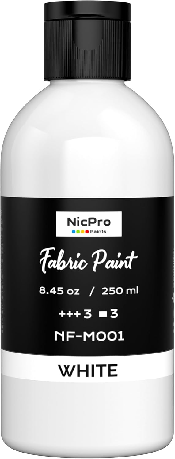 Nicpro White Fabric Paint, 8.45 oz (250 ml) Paint for Clothes Permanent