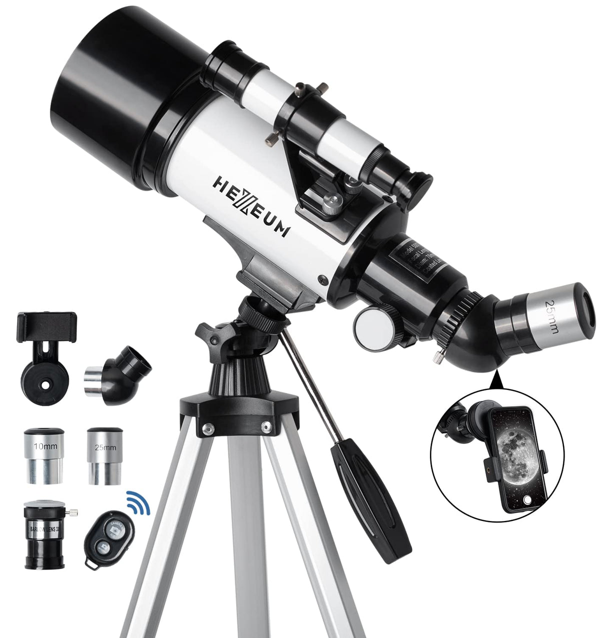 Telescope for Kids & Adults - 70mm Aperture 500mm AZ Mount Fully Multi-Coated Optics Astronomical refracting Portable Telescopes, with Tripod Phone Adapter, Carrying Bag, Remote Control White