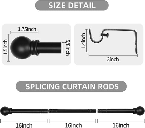 Thestoa 2 Pack Black Curtain Rods for Windows 66 to 120 Inch, 5/8" Diameter Matte Black Small Curtain Rods for Bedroom, Living Room, Kitchen, Outdoor, Farmhouse, Cafe