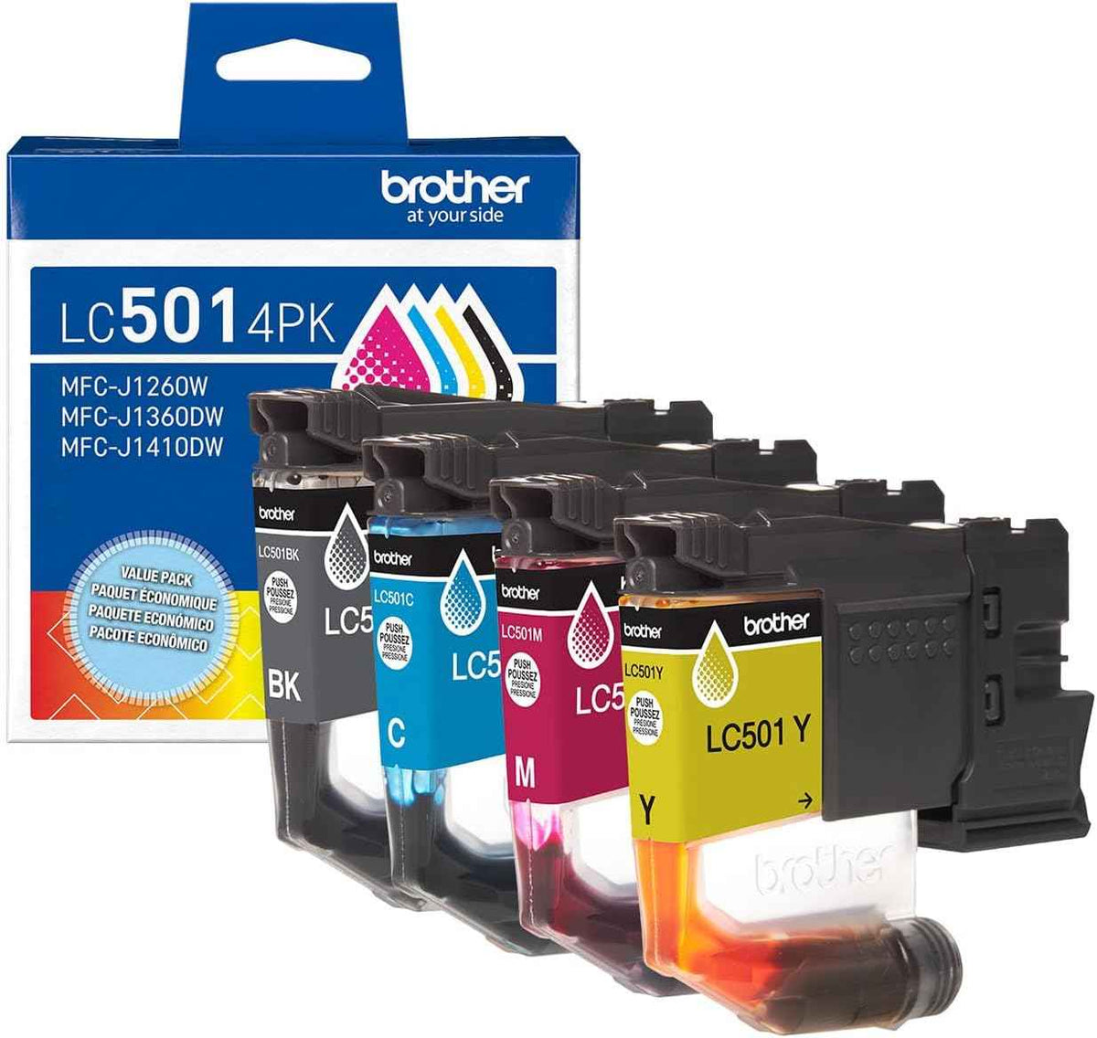 Brother Genuine LC5014PK 4-Pack (1 Each of) Standard Yield Black, Cyan, Magenta, and Yellow Ink Cartridges | Genuine Brother LC5014PK 4-Cartridge Set: Bk≈250 Pages, C and M and Y≈200 Pages, (1 Each of)