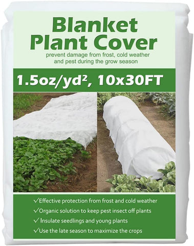 Plant Covers Freeze Protection 10 ft x 30 ft Floating Row Cover 1.5oz/yd² Garden Fabric Plant Cover for Winter Frost/Sun Pest Protection (10FT X 30FT)