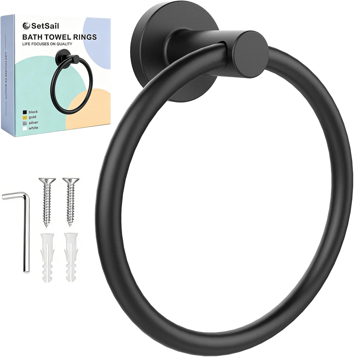 SetSail Towel Holder for Bathroom Wall Matte Black Towel Ring