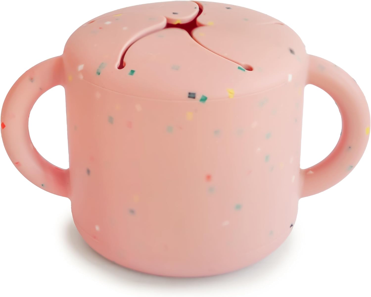mushie Silicone Snack Cup | Spill Proof Food Container (Powder Pink Confetti)