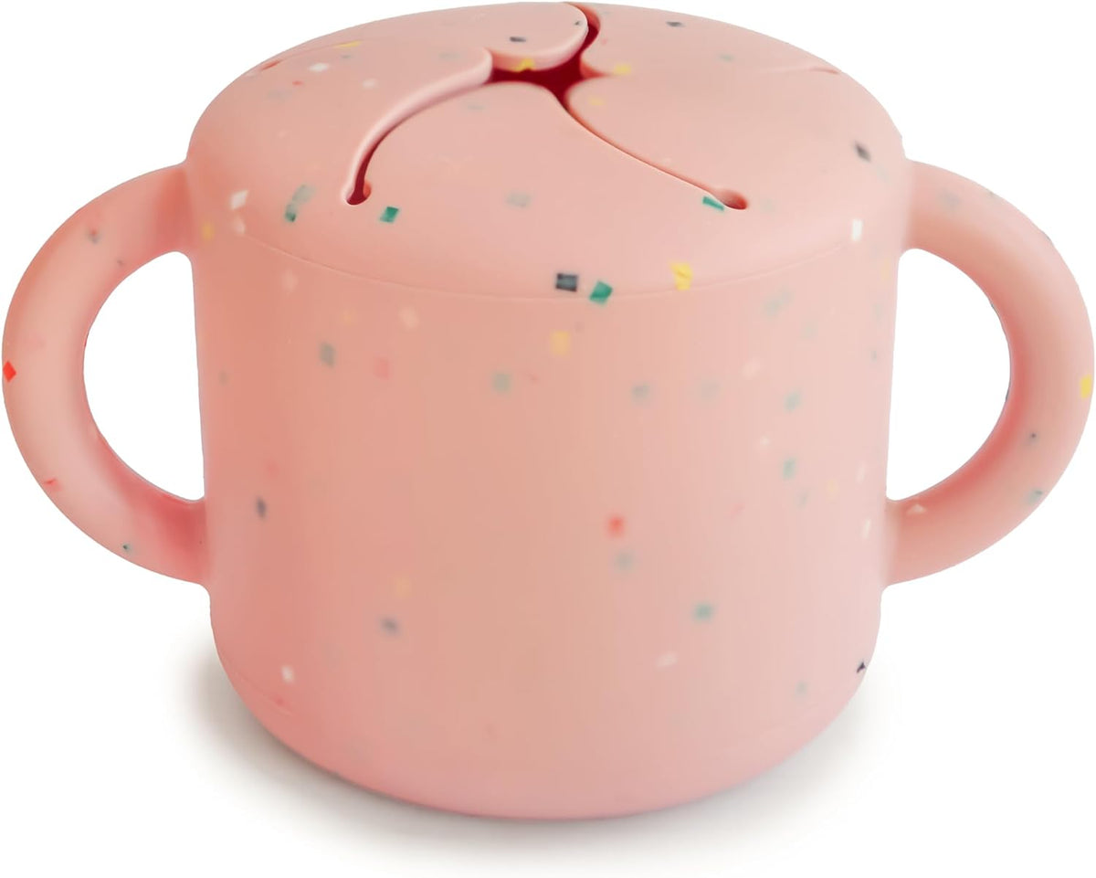mushie Silicone Snack Cup | Spill Proof Food Container (Powder Pink Confetti)