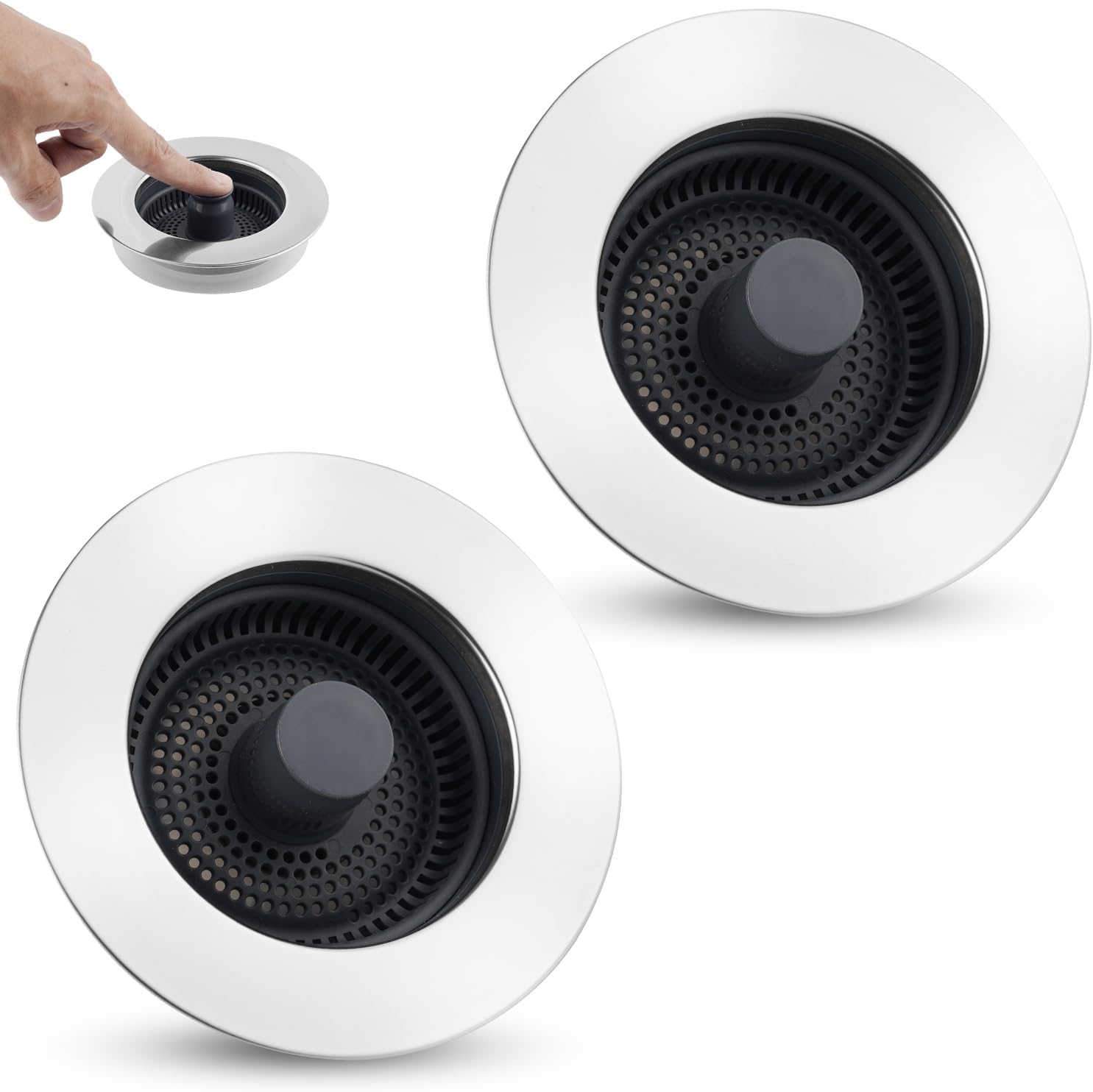 Universal 2PCS Kitchen Sink Strainer Stopper Combo, 3 in 1 Pop Up