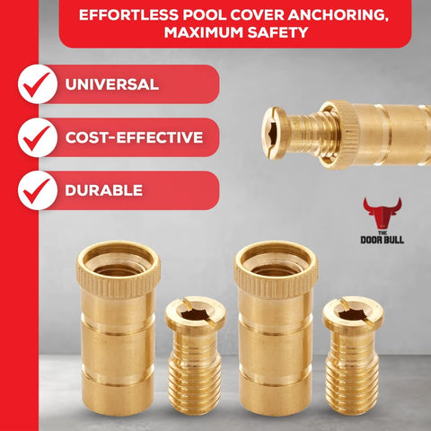 The Door Bull Brass Pool Cover Anchors for Concrete & Pavers Deck
