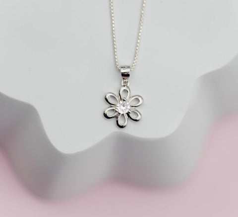 Cherished Moments Birthstone Daisy Necklace, .925 Sterling Silver