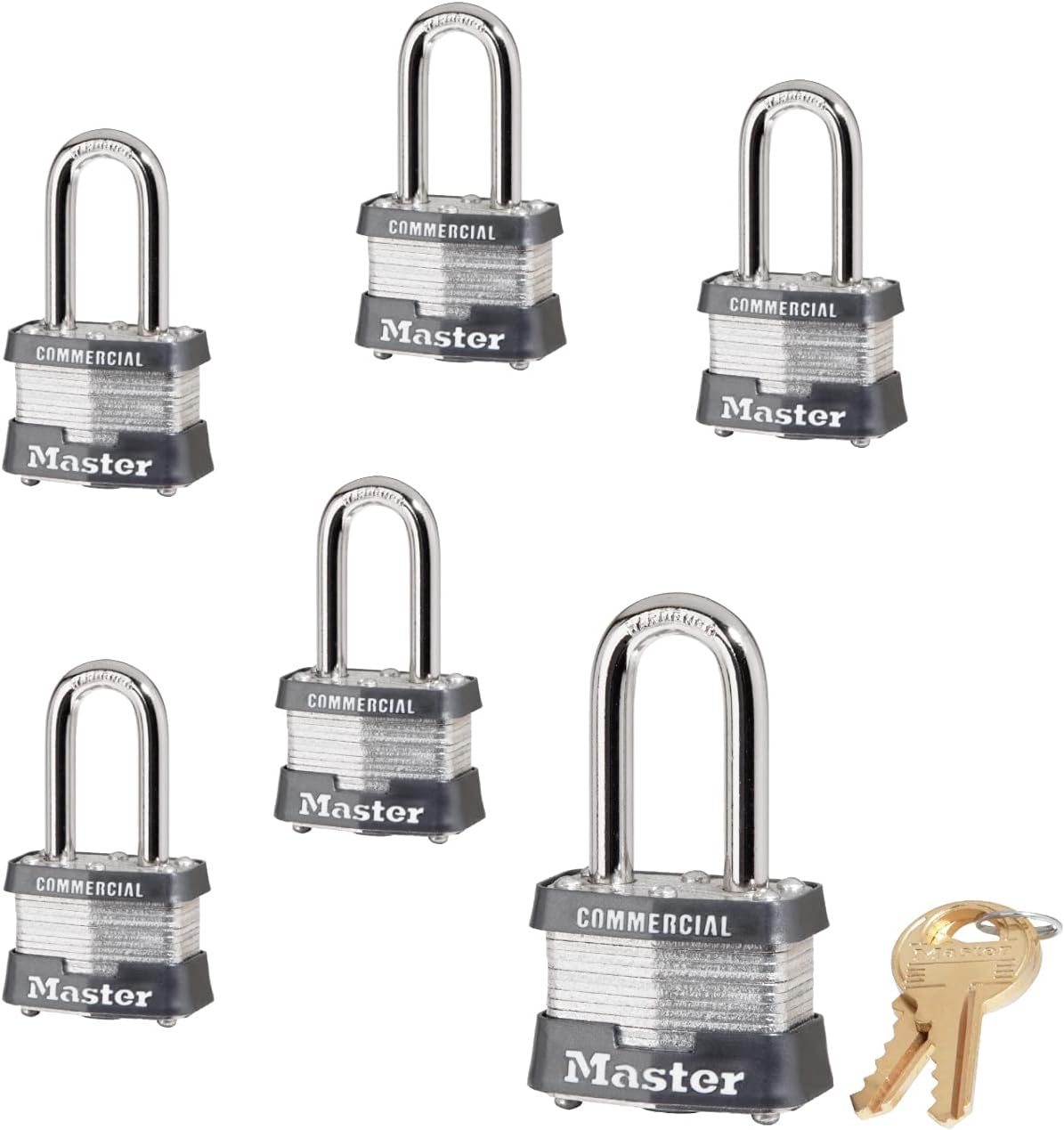 Master Lock - (6) Keyed Alike Locks w/ 12 Keys, 3NKALF-6 w/BumpStop Technologiy