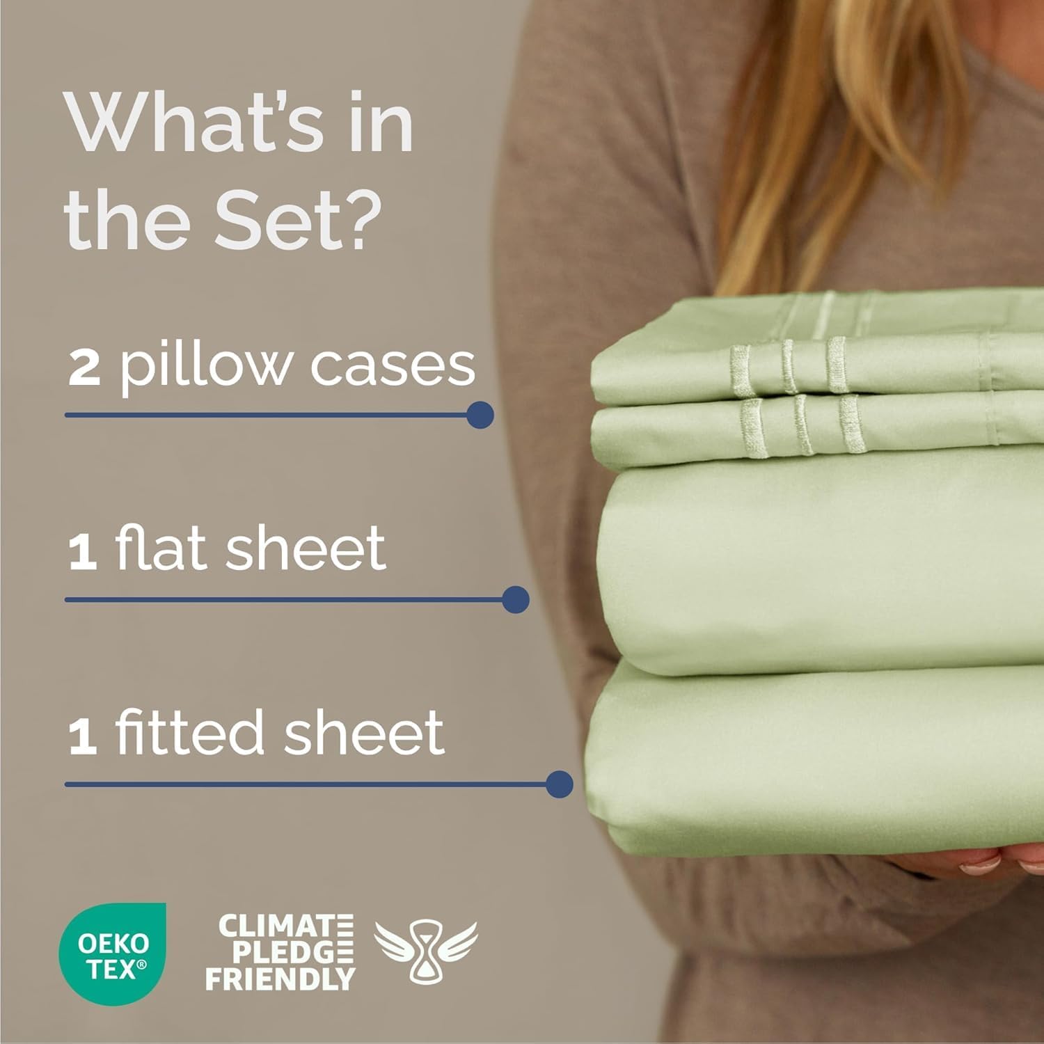 Cal King Size 4 Piece Sheet Set - Breathable & Cooling - Light Sage Green