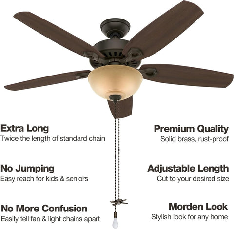 SmoTecQ Ultra Long Ceiling Fan Pull Chain Extender, Embedded with Decorative Frosted Glass Bulb and Fan Cord for 3mm Beaded Ceiling Fans and Light Fixtures (Bronze)