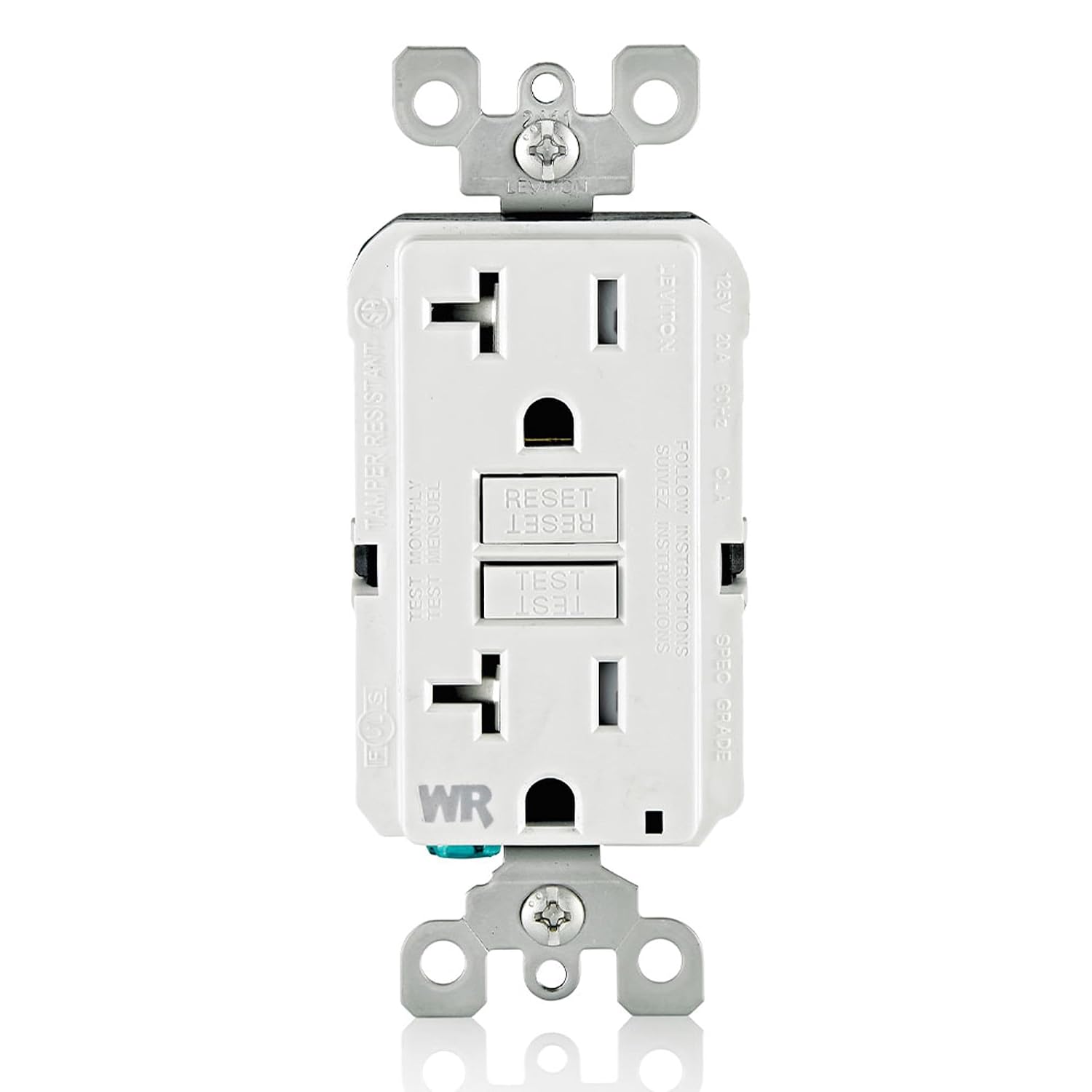 Leviton Slim GFCI Weather & Tamper-Resistant Outlet, 20 Amp, GFWT2-W, White