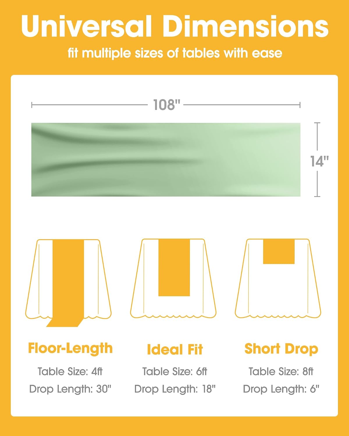 Niuara Sage Green Plastic Table Runner Decorations, Disposable, 4 Pack