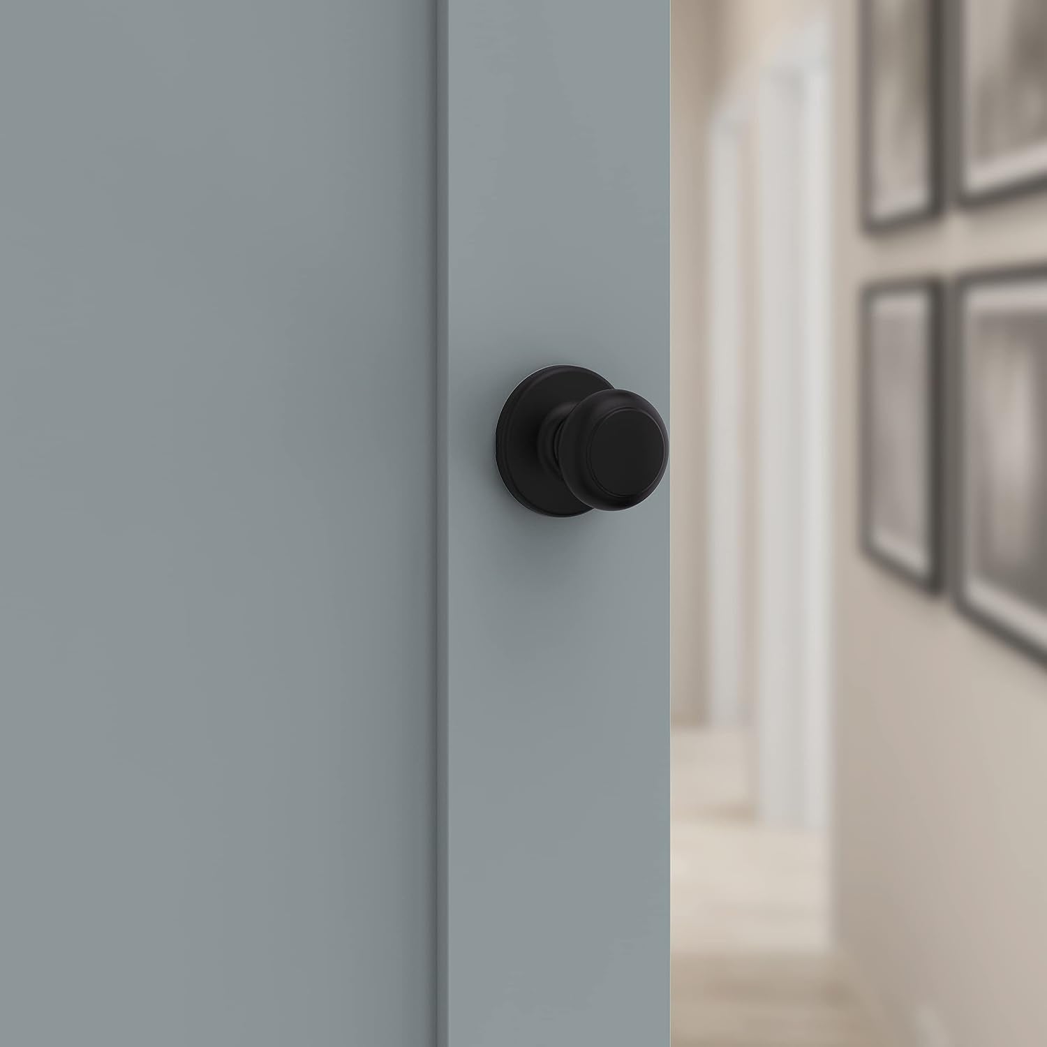 Kwikset Cove Interior Passage Door Knob, Handle for Closet and Hallway Doors, Non-Locking Doorknob, Matte Black (Pack of 4)