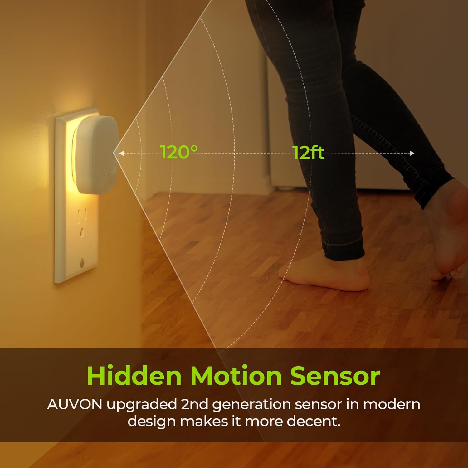 AUVON Plug-in LED Backlit Night Light 4 Packs, Motion & Dusk to Dawn Sensor
