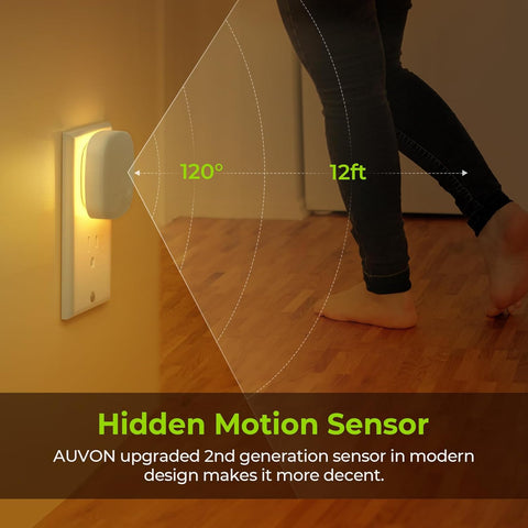 AUVON Plug-in LED Backlit Night Light 4 Packs, Motion & Dusk to Dawn Sensor