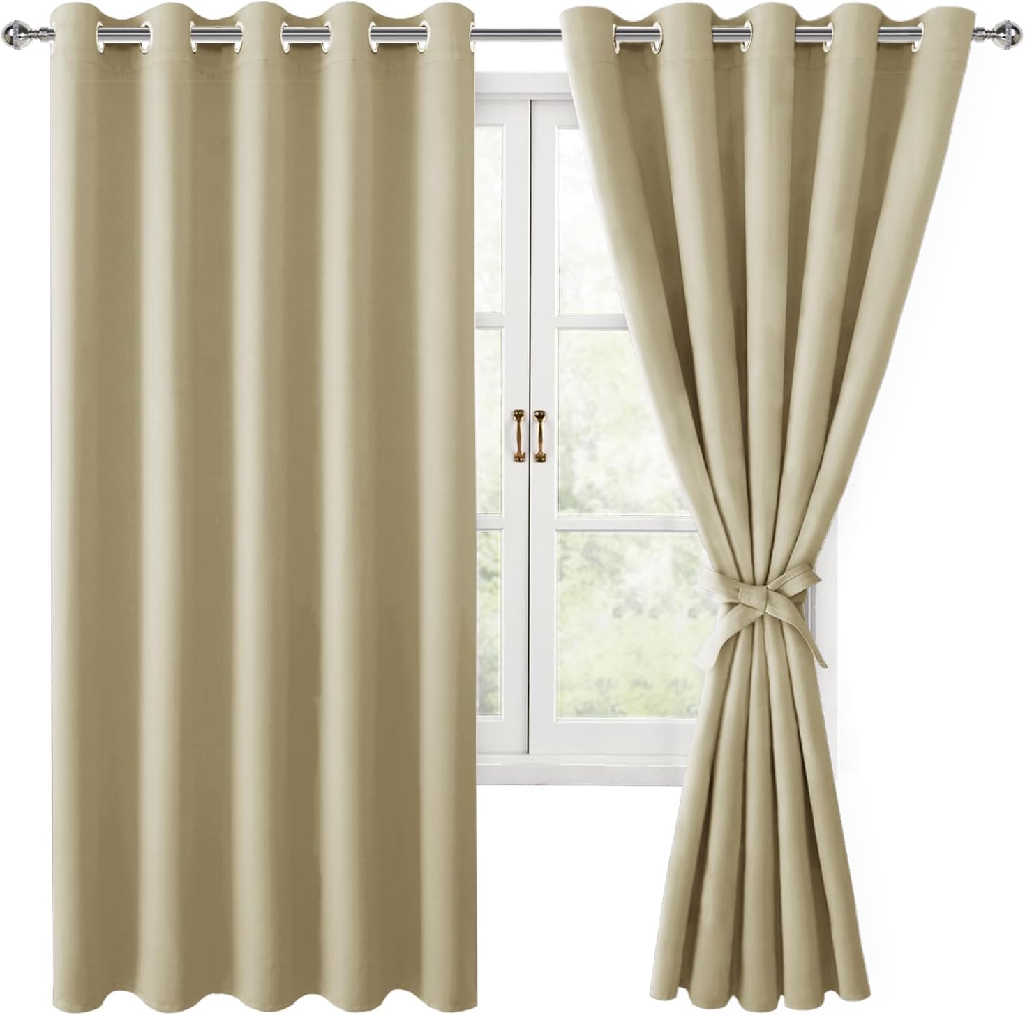 Hiasan Blackout Curtains for Bedroom, Light Beige, 60 x 63 Inch, 2 Panels