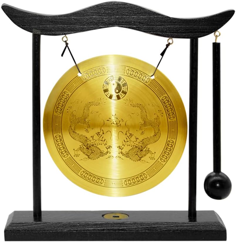 Hooshing Brass Gong Desktop Zen Art Feng Shui Decor, Dragon Pattern