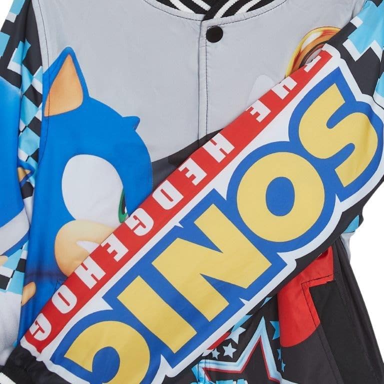 SEGA Sonic The Hedgehog Boys' Bomber Jacket Button-Up Varsity Jacket