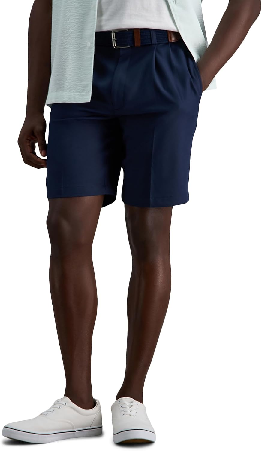 Haggar Men's Cool 18 Pro Straight Fit Pleated Front 4-Way Stretch Expandable Waist Golf Performance Short