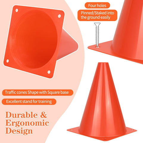 PXZBLG 12/24/50pcs Soccer Cones, 7" Plastic Traffic Cones