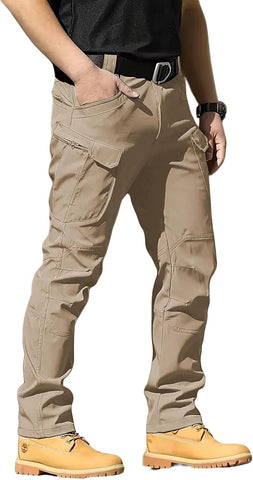 Men's Tactical Pants Stretch Waterproof Fabric Durable Cargo Pants for Hiking Casual Work Multi Pockets (No Belt)