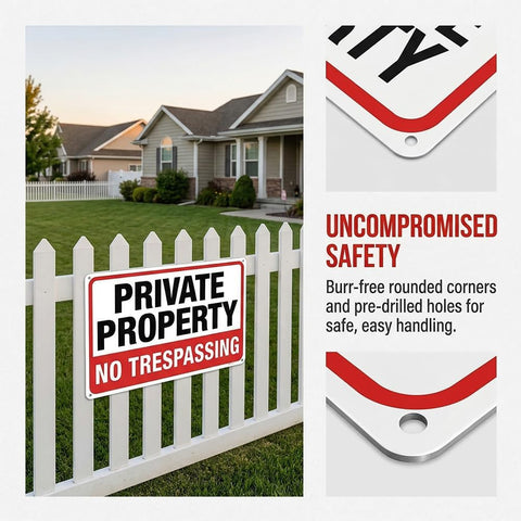 Private Property No Trespassing Signs, 2 Pack, 10 x 7 Inch Aluminum