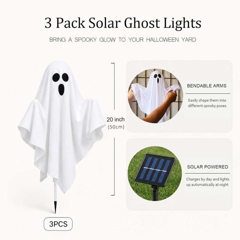 3 Pcs Halloween Ghost Decorations Outdoor Solar Powered Yard Pathway Lights