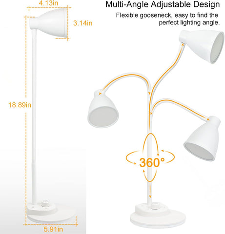 BOHON LED Desk Lamp with USB Charging Port, 3 Color Modes Dimmable, White