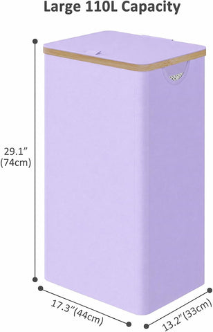 IEGrow Laundry Hamper with Lid,110L Laundry Basket with Mesh Bags,Purple