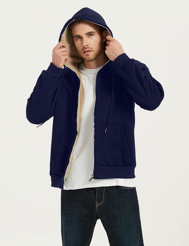 Flygo Mens Sherpa Hoodie Jacket Warm Fleece Lined Zip Up Sweatshirts