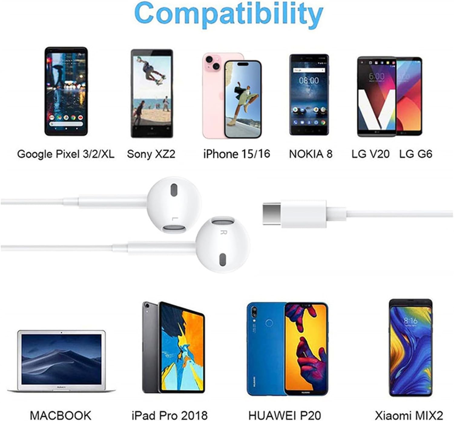 USB C Headphones for iPhone 17, Wired Earbuds with Mic & Remote Control