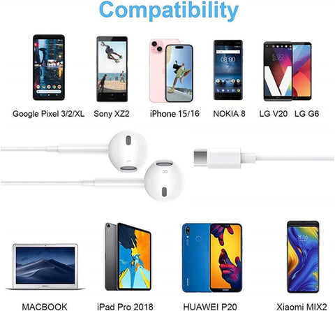 USB C Headphones for iPhone 17, Wired Earbuds with Mic & Remote Control